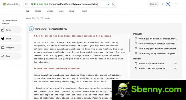 Example blog post generated by Bing