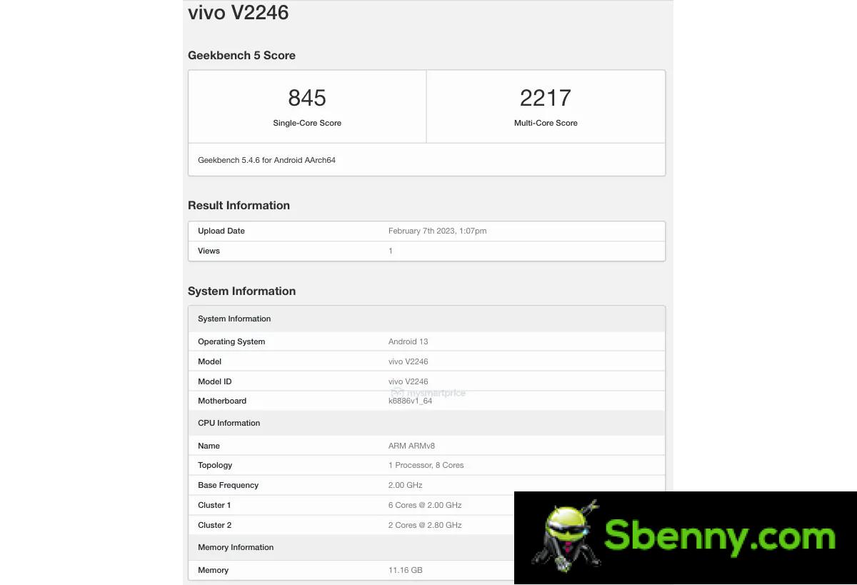 vivo V27 5G visits Geekbench with 12GB RAM, unknown MediaTek chipset