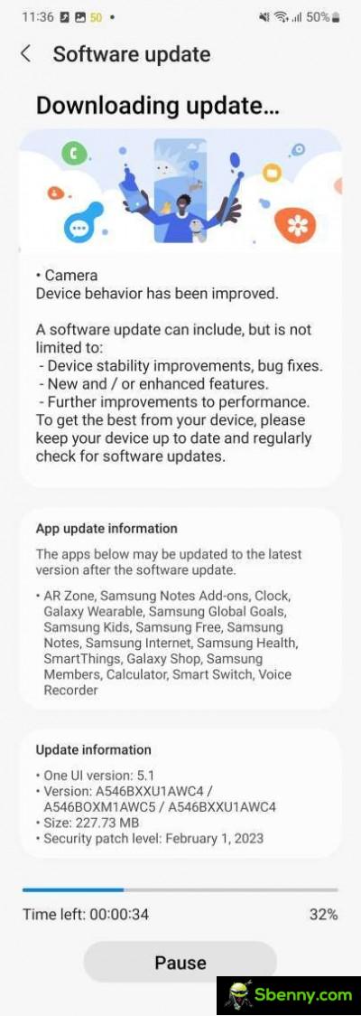 Samsung Galaxy A54 first update