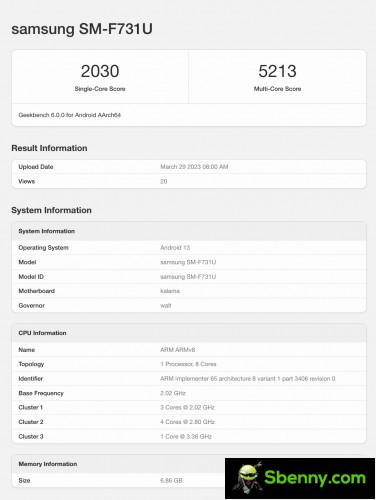 Samsung Galaxy Z Flip5 (SM-F731U) Geekebnch run