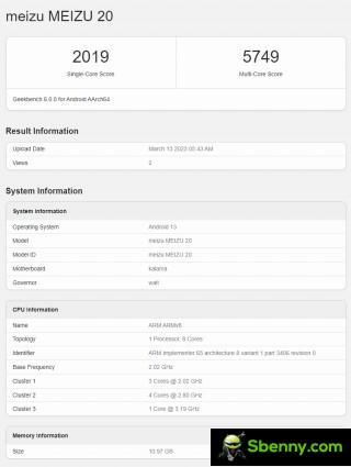 Geekbench 6 scores: Meizu 20