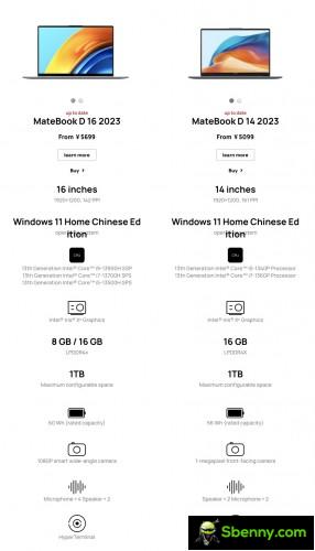 Main specifications of the new MateBooks