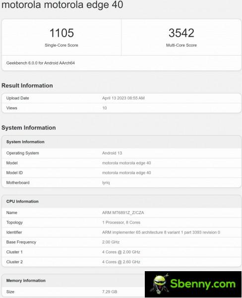 Motorola Edge 40 appears on Geekbench