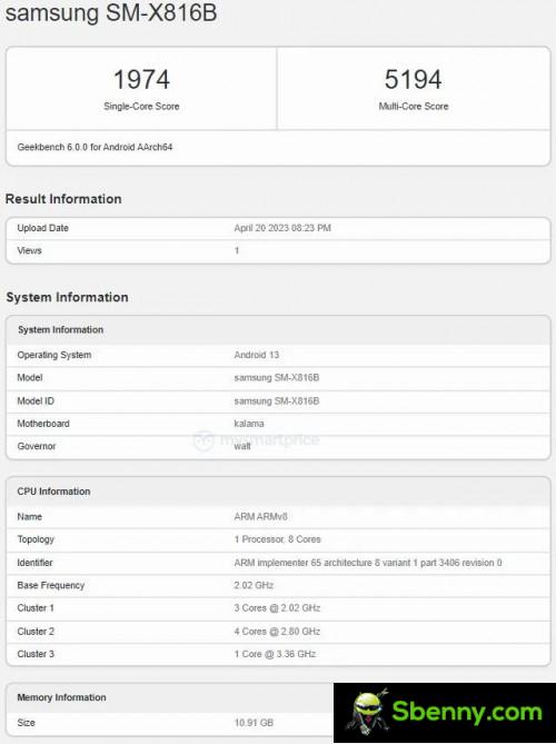 Galaxy Tab S9+ alleged Geekbench listing