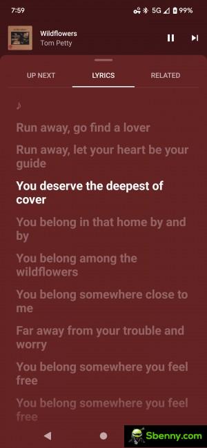 Live lyrics in the YouTube Music app