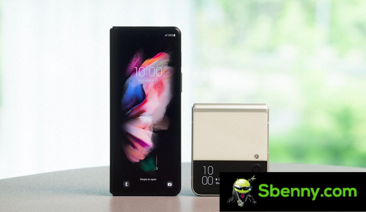 Samsung Galaxy Z Fold3 (left) with Samsung Galaxy Z Flip3 (right)