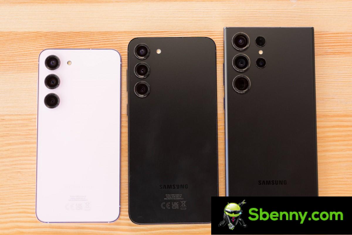 Samsung Galaxy S23 (left), Samsung Galaxy S23+ (middle) and Samsung Galaxy S23 Ultra (right)