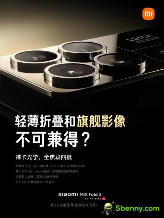 The Mix Fold 3 will have two telephoto lenses, 5x and 3.2x, and three OIS systems