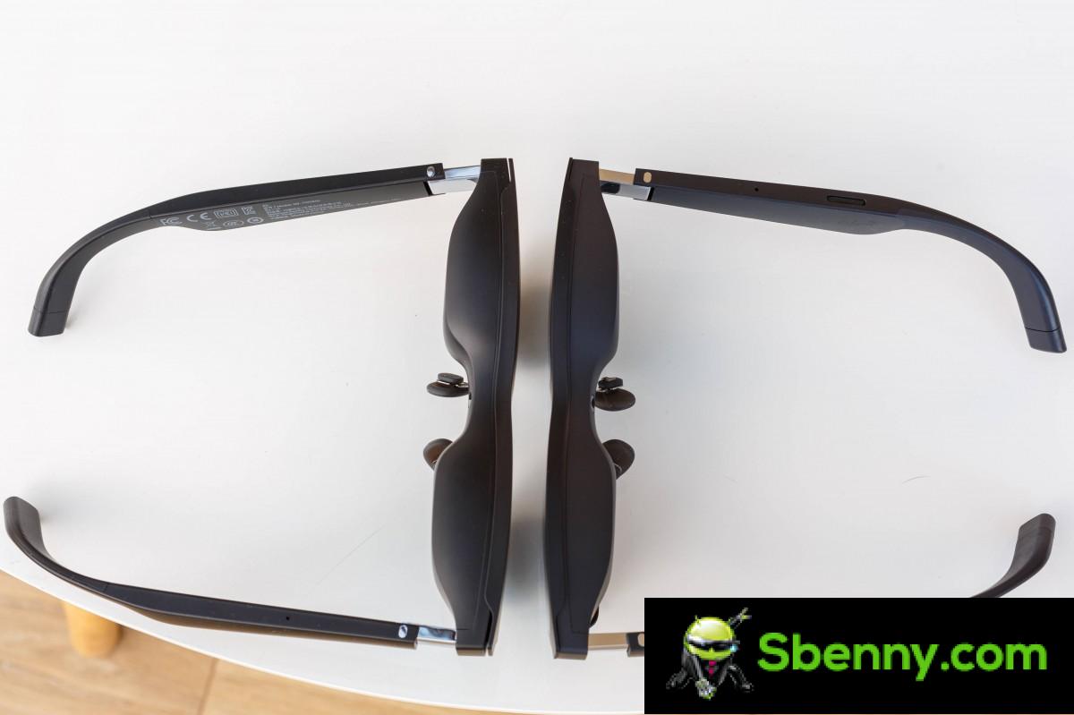 <span><strong>Left: Air • Right: Air 2</strong></span>“><br />
<span><strong><span><strong>Left: Air • Right: Air 2</strong></span></strong></span></p>
<p>XREAL says so <b>weight distribution</b> has been optimized in the new Air 2 for a 1:1 split along the length of the glasses.  In practice, the glasses still feel front-heavy.  However, there is some truth to the new weight distribution claims as the Air 2s are more comfortable for extended wear than their predecessors.  It takes longer before the pressure on the nose starts to feel uncomfortable.  It is also helped by <b>nose pads</b>which have undergone a redesign and now feature a hollow and rather large internal compartment for extra cushioning.</p>
<p><img loading=