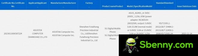 ROG Phone 8 Ultimate (ASUS_AI2401_A) listing in 3C database
