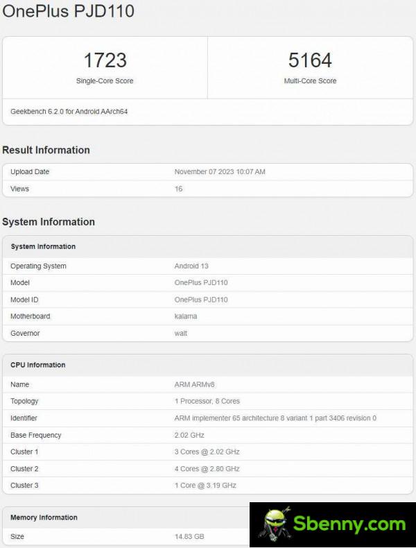 OnePlus Ace 3 on Geekbench