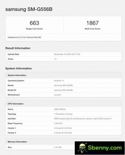Samsung Galaxy XCover 7 Geekbench scorecard