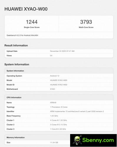 Huawei XYAO-W00 Geekbench scorecard