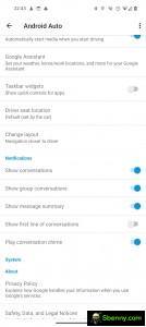 Android Auto settings for message summary