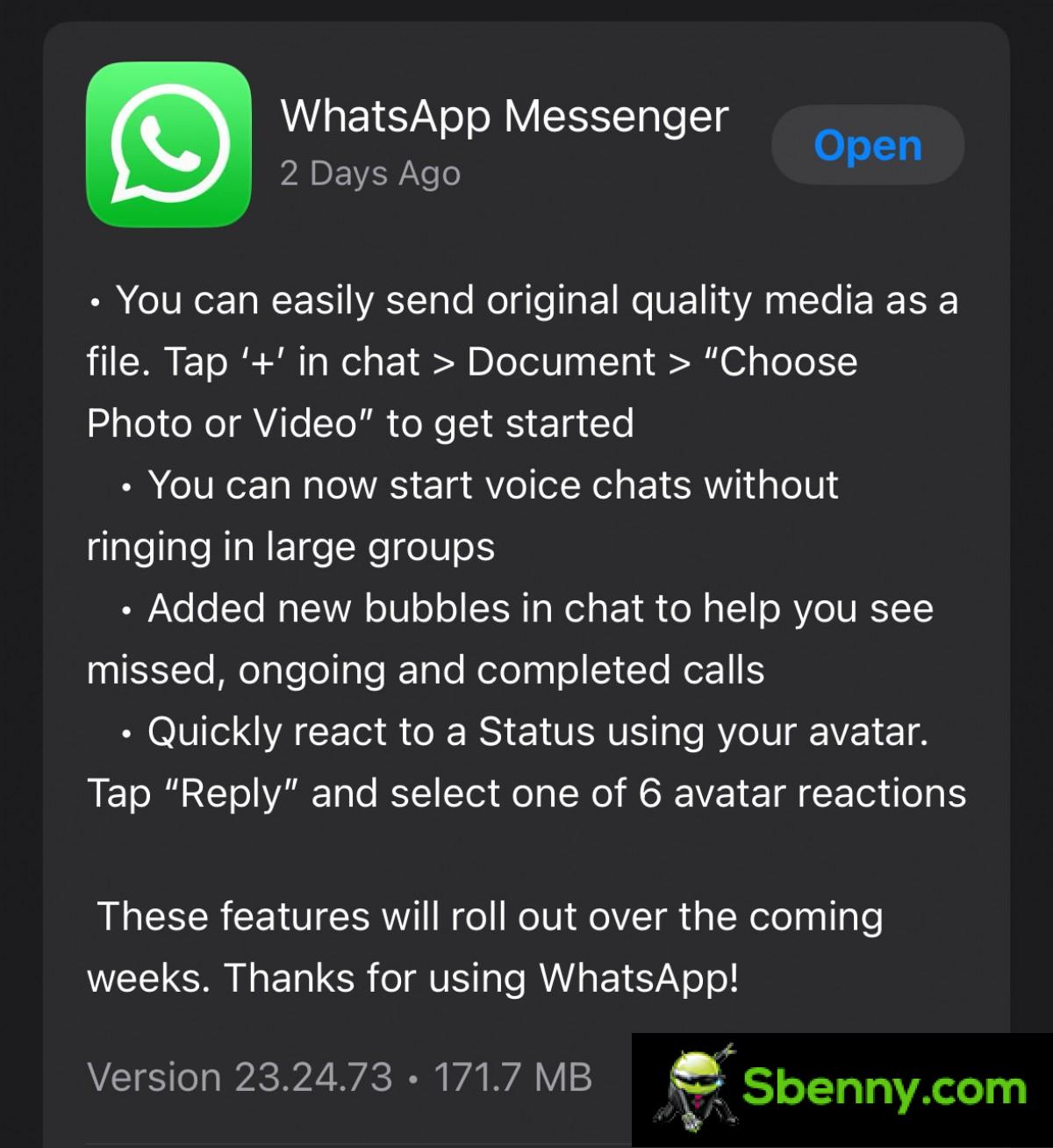 WhatsApp for iOS adds the option to send uncompressed images and videos