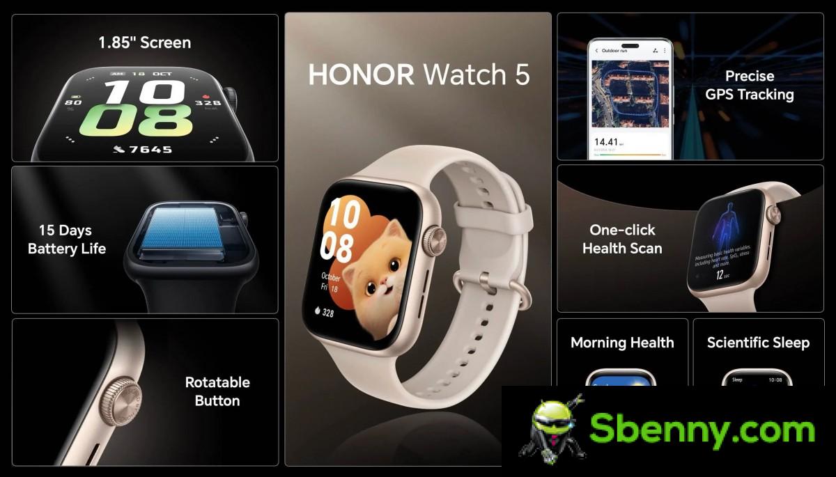 Honor Watch 5 debuts with a larger, brighter display and 15-day battery life