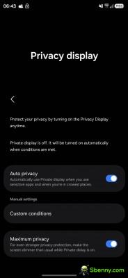 Leaked screenshots of the Galaxy S26's Ultra Privacy display settings