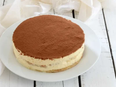 Creamy Tiramisu cake with almond base (elegant pastry recipe)